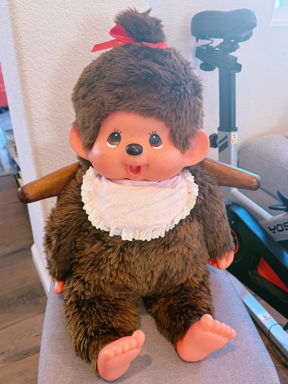 Monchhichi Classic Brown Plush Doll with Bib